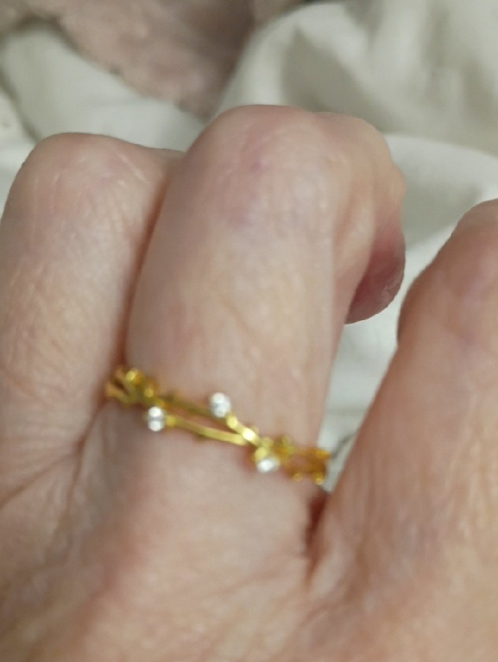 Delicate Gold Vine Ring with Clear Stones - Women Jewelry Price Drop